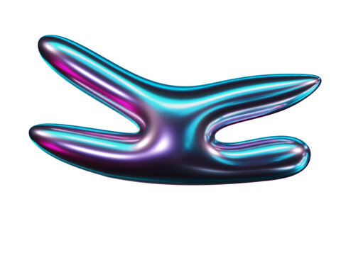 3d purple chrome metal organic fluid shape. Abstract liquid mercury metallic icon. 3d rendering aluminum gradient shape design element. Brutalist. 3D Illustration