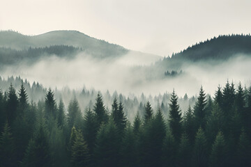 A mystical forest shrouded in a blanket of fog. Tall trees of all shapes and sizes stretch their branches, creating a serene and majestic atmosphere. A perfect escape from reality.