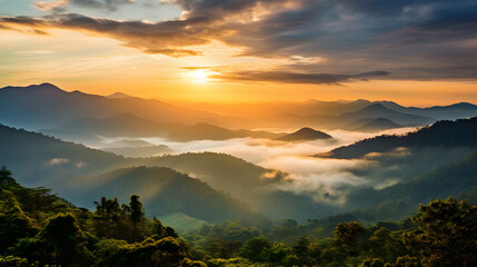 A majestic landscape with towering mountains, rolling hills, and fluffy clouds as far as the eye can see. A peaceful and beautiful view that will leave you in awe.