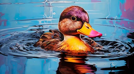Zelfklevend Fotobehang Illustration of a duck pop art © TimmiO