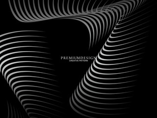 Black abstract background design. Modern wavy lines pattern (guilloche curves) in monochrome colors. Premium line texture for banners, business backgrounds. Dark horizontal vector template.