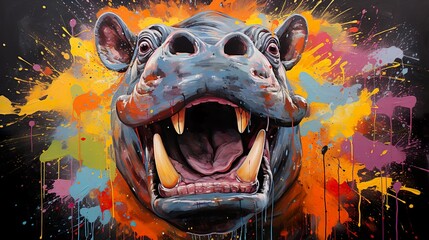 Illustration of a hippo pop art