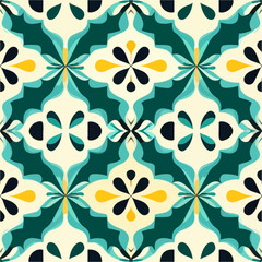 Captivating pattern featuring green, yellow, and black elements on a white backdrop, exuding a seamless and intricate design reminiscent of Art Deco aesthetics.