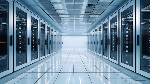 Data server, bright server room, tidy network computing system room