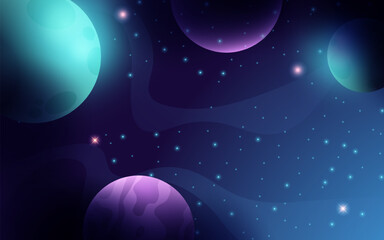Realistic galaxy background with colorful planets
