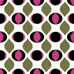 Delightful pattern consisting of black and pink circles on a pristine white canvas, reminiscent of the iconic art deco style. The playful peppermint motif adds a touch of whimsy, while.
