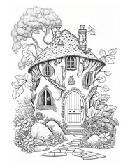 Cute Fairy Cottage Coloring Book, Kids Adult Coloring Pages