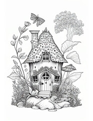 Cute Fairy Cottage Coloring Book, Kids Adult Coloring Pages