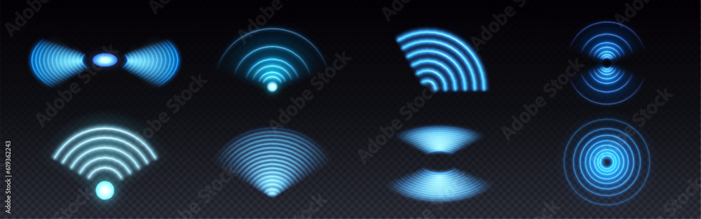 Aufkleber 3d wifi neon light symbol technology vector effect. abstract wireless wave sign glow icon. sound sca