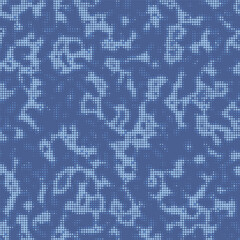 Halftone digital navy camouflage.  LED screen pattern in dark blue tones, camo grid, polka dot background. Seamless vector texture - 619362260