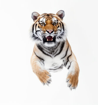 Siberian jumping tiger isolated