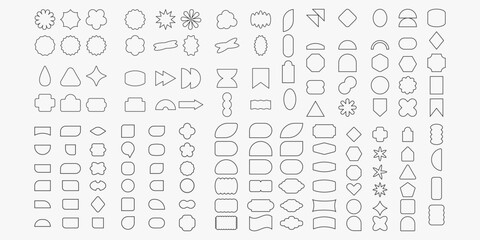 Vector set of Cool minimalistic Badges. Collection of Abstract Geometric Shapes. Y2K Label Graphic Elements.