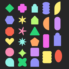 Vector set of Cool minimalistic Badges. Collection of Abstract Geometric Shapes. Y2K Label Graphic Elements.