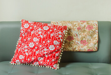 Decorative red flower cushions pendulum vintage concept