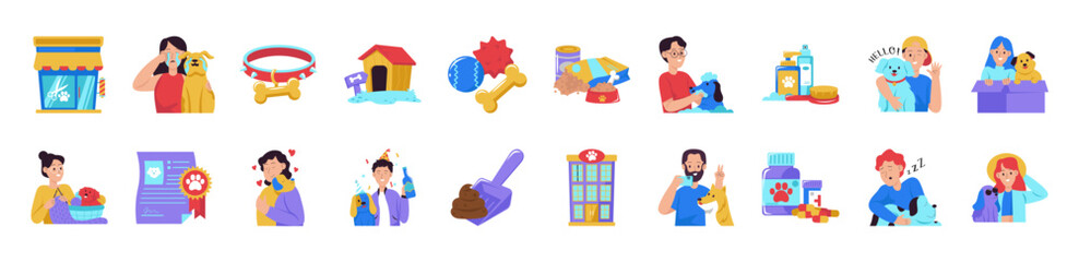 Set of dog care vector illustration