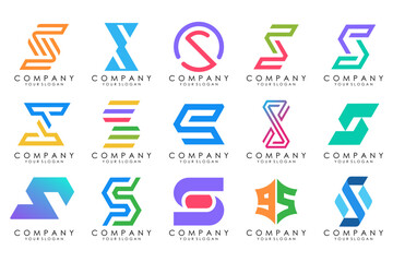 Abstract collection with letters S logo design. creative design logotype S with colorful colors.