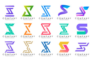 Abstract collection with letters S logo design. creative design logotype S with colorful colors.