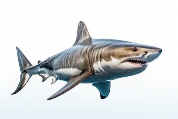 Photo of great shark isolated on a white empty background - Powered by Adobe
