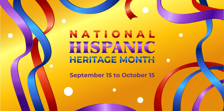 National hispanic heritage month. Vector web banner, poster, card for social media, networks. Greeting with national Hispanic heritage month text, ribbons pattern on golden background. - Powered by Adobe