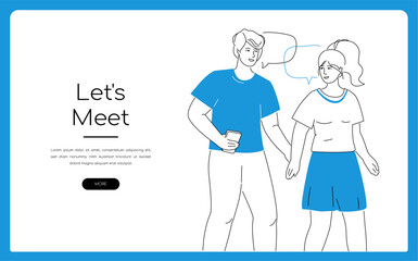 Lets meet - modern line design style isometric illustration