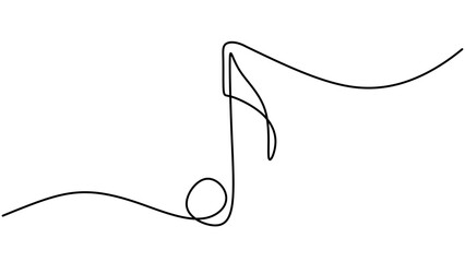 Music note vector illustration, single one continuous line art drawing style. Minimalism sign and symbol isolated on white background.