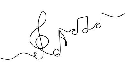 Music sign vector simple. Continuous one line drawing of notes, song, melody, and classical abstract design element. Illustration minimalist contour sketch.