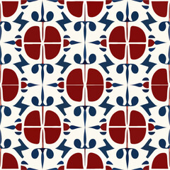 Obraz premium Vibrant red, white, and blue pattern adorned with charming bird motifs, featuring a delightful peppermint motif interspersed throughout.