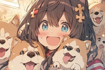 Animal Shelter Savior: With a big heart for animals, an anime girl goes above and beyond to find loving homes for shelter pets manga anime style illustration generative ai