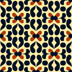 Art deco inspired pattern in black and orange displayed on a vibrant yellow background, reminiscent of art nouveau floor designs.