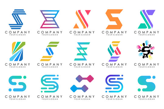 Abstract collection with letters S logo design. creative design logotype S with colorful colors.