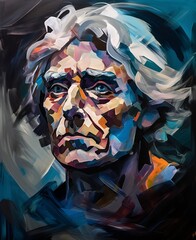 Thomas Jefferson's face portrayed in an abstract expressionist style. - obrazy, fototapety, plakaty