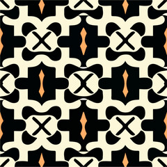 Intriguing black and white pattern complemented by striking orange accents, showcasing the mesmerizing Sierpinski Gasket. The design exhibits seamless pattern symmetry, captivating the viewer.