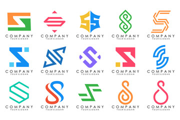 Abstract collection with letters S logo design. creative design logotype S with colorful colors.