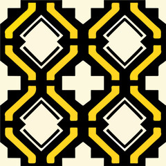 Fototapeta premium This striking black and yellow pattern on a white background features an art deco and Shipibo influence, creating a captivating and symmetric design.