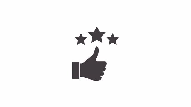 Thumbs up and stars. Customer satisfaction. Vector icon animation. The background is entirely transparent. It can be used in the desired color background or on another video.