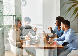 business meeting businesswoman woman young office businessman teamwork laptop startup colleague...