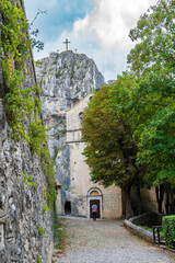 Exterior facade of the Sanctuary of the Madonna d'Appari, in the hamlet of Paganica in the city of L'Aquila, located just outside the town and declared a national monument in 1902, Abruzzo, Italy