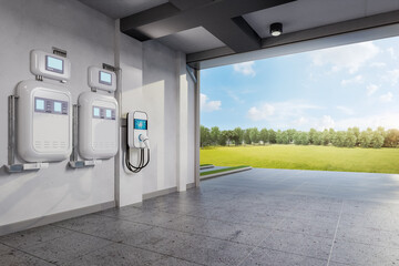 Interior home garage with ev charger