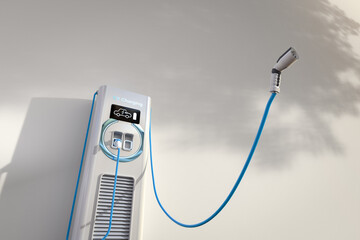 EV charging station or electric vehicle recharging station with nozzle out