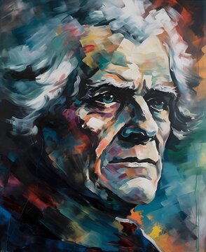 Thomas Jefferson's face portrayed in an abstract expressionist style.
