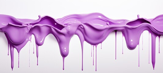 Abstract pink purple color acrylic paint flowing down over white background, dripping colorful liquid texture. Digital art (Generative Ai)