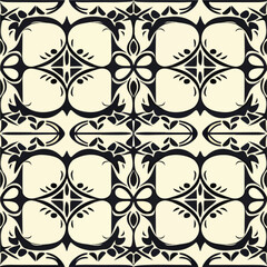 Timeless damask pattern adorning a white background, showcasing a beautiful black and white motif with intricate details, reminiscent of art nouveau style.