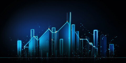 business arrow up growth line circuit technology on dark blue background.
