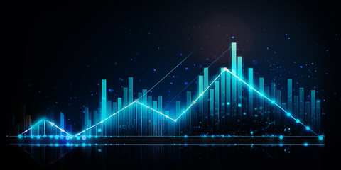 business arrow up growth line circuit technology on dark blue background.