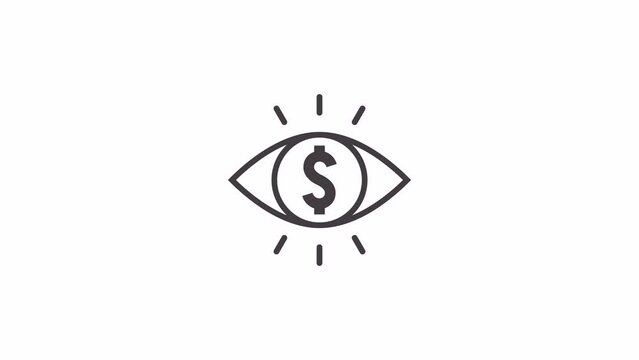Opening eye concept with dollar sign. Vector icon animation. The background is entirely transparent. It can be used in the desired color background or on another video.