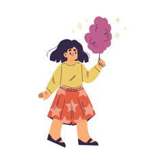 Little Girl Give and Sharing Candy Floss Supporting and Comforting Someone Vector Illustration