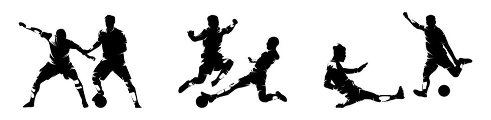 Fototapeta na wymiar Vector set silhouettes of Soccer player. Group of footballers. Abstract isolated vector silhouette, footballer logo