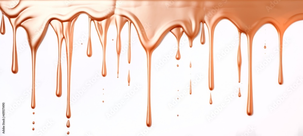 Aufkleber abstract shiny glittering copper color acrylic paint flowing down over white background, dripping co