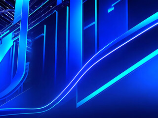 Abstract neon style blue wide banner