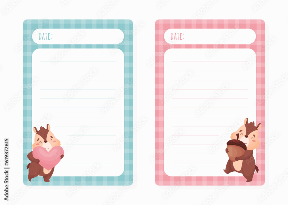 Poster notepad page with cute chipmunk character vector template